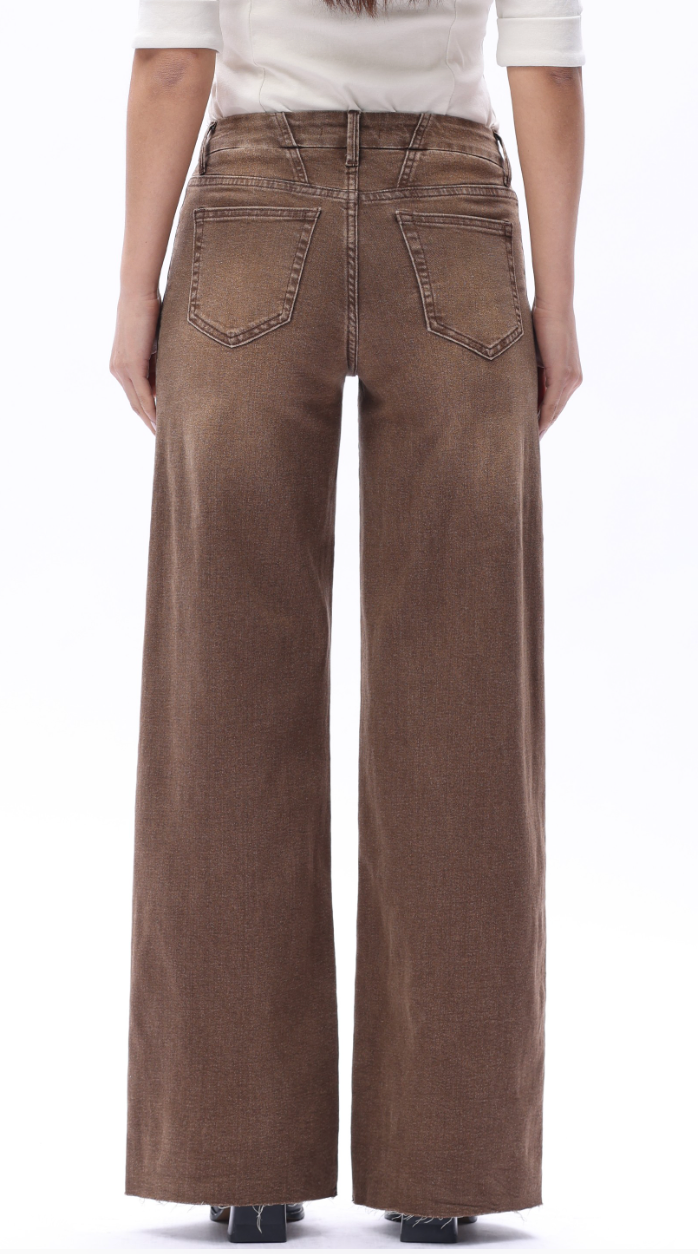 Tatum Mid-Rise Wide Leg Jeans - Brown