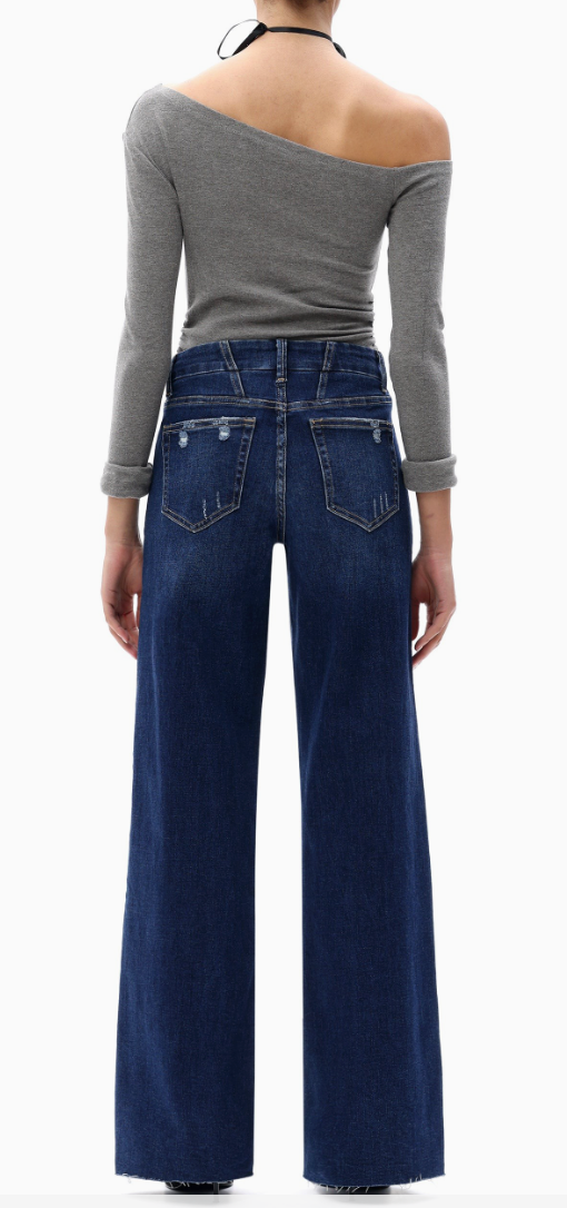 Tatum Mid-Rise Wide Leg Jeans - Dark Blue
