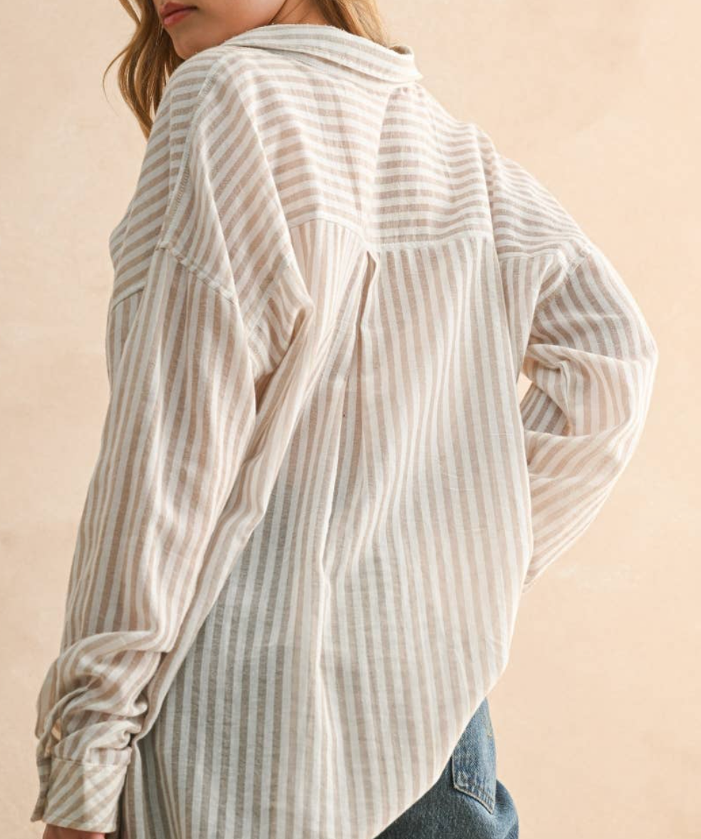 Eden Linen Button Up Shirt - Beige