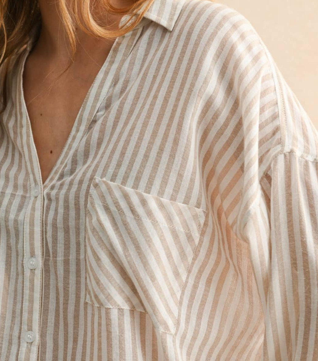 Eden Linen Button Up Shirt - Beige