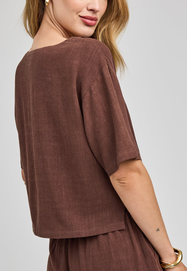 Gemini Linen Top - Espresso