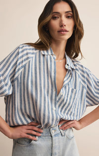 Perfect Linen Striped Top- Boathouse