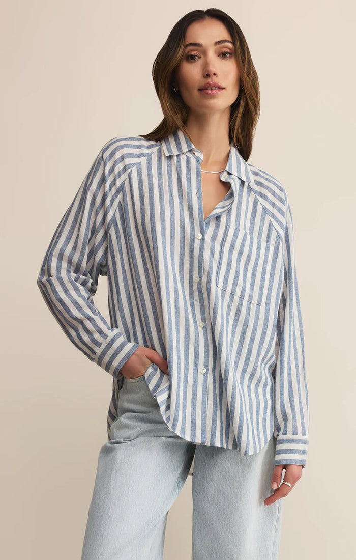 Perfect Linen Striped Top- Boathouse