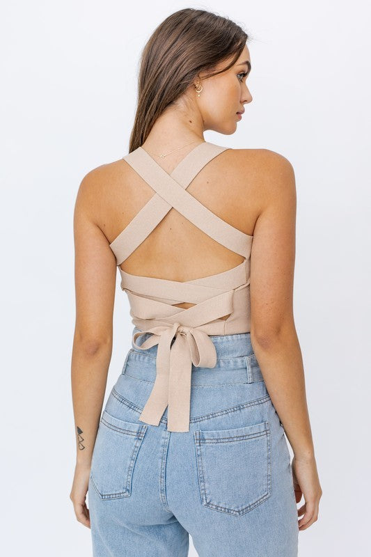 Taylor Ribbed Knit Lace Up Back Cami- Online Exclusive