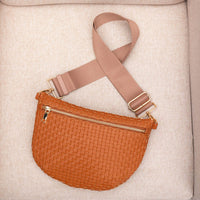 Vivienne Solid Woven Crossbody Sling Bag: Cognac
