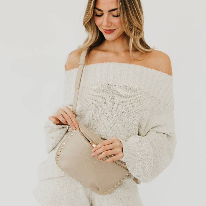 Pebble Sabrina Studded Bum Bag: Cream