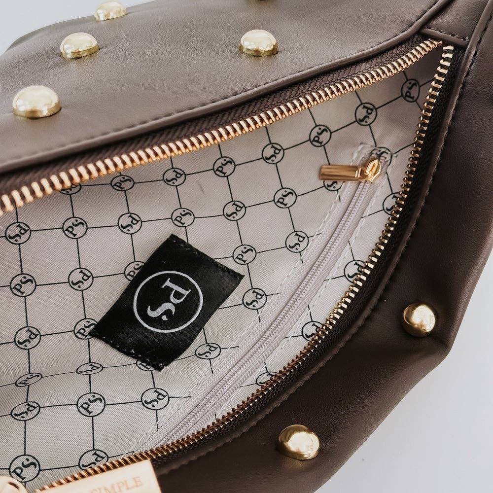 Gold Studded Westlyn Bum Bag: Chocolate