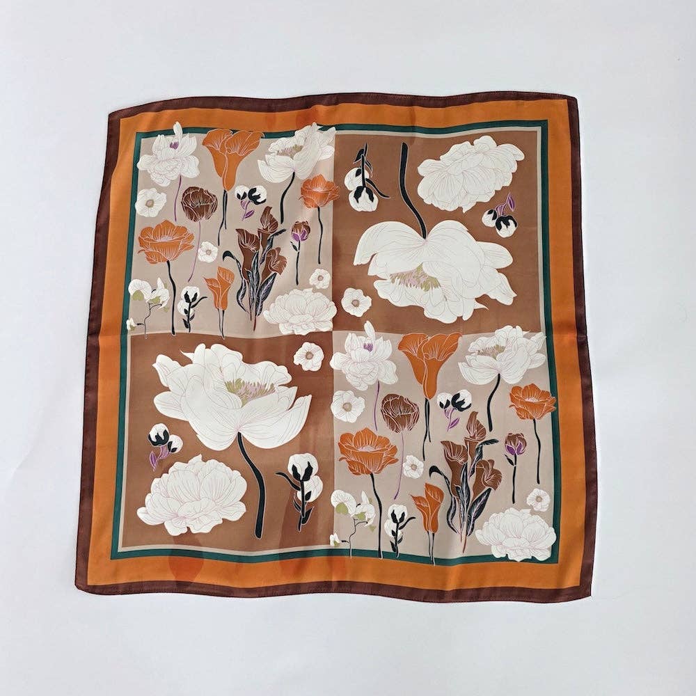 Fiona Floral Square Scarf: Taupe