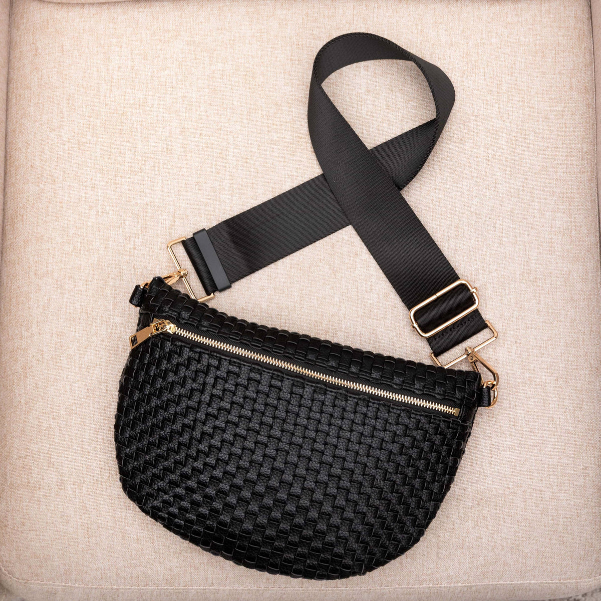 Vivienne Solid Woven Crossbody Sling Bag: Black