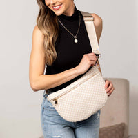 Layla Woven Checkered Crossbody Sling Bag: Almond Check