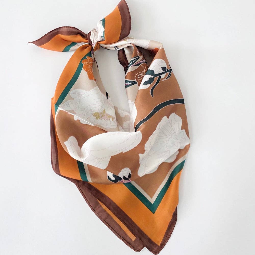 Fiona Floral Square Scarf: Taupe