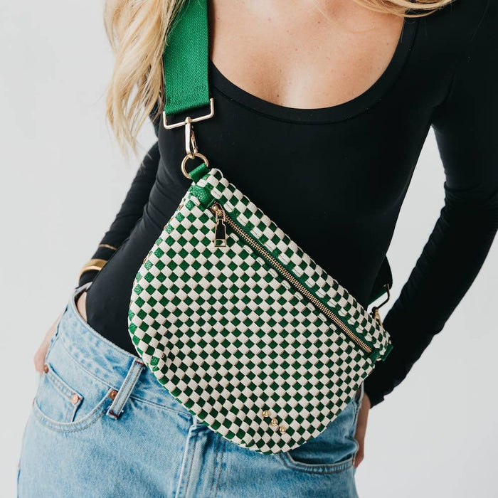 Westlyn Woven Bum Bag/Crossbody : Checkered Emerald