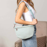 Layla Woven Checkered Crossbody Sling Bag: Sky Blue Check