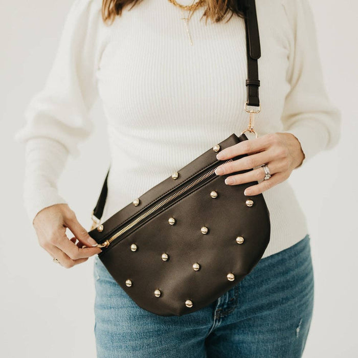 Gold Studded Westlyn Bum Bag: Chocolate