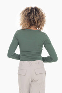 Sophia Scoop Neck Long Sleeve Top - Basil