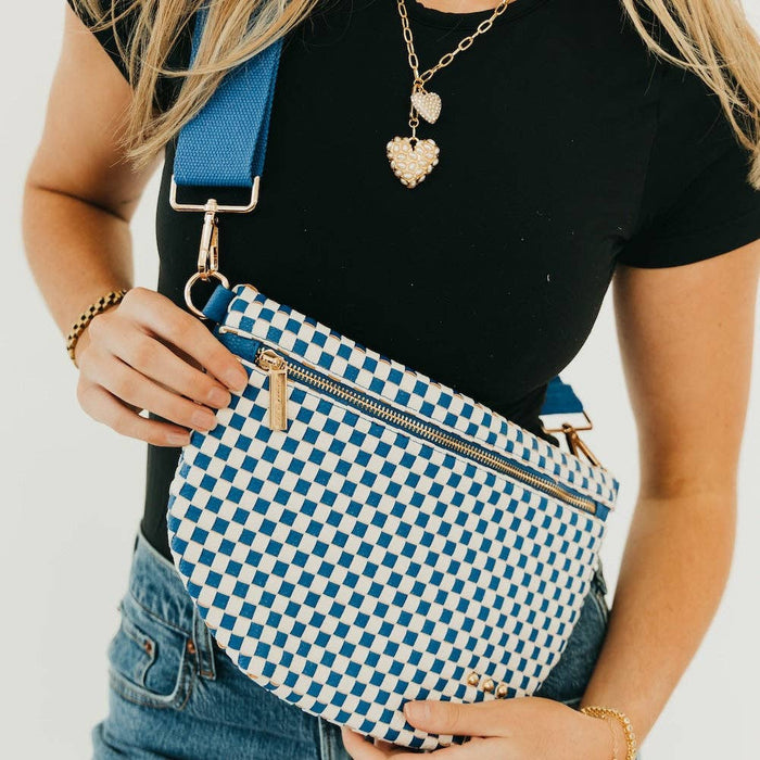 Westlyn Woven Bag: Woven Checkered Royal Blue