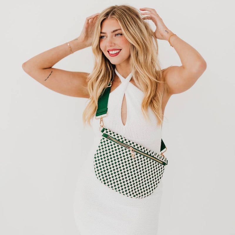 Westlyn Woven Bum Bag/Crossbody : Checkered Emerald