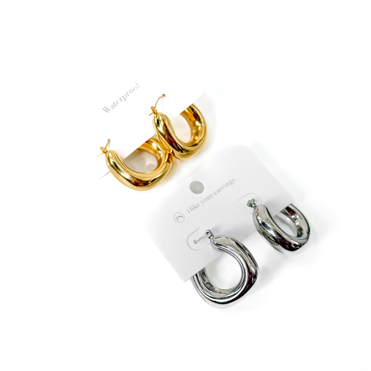 Chunky Waterproof Hoops: Silver