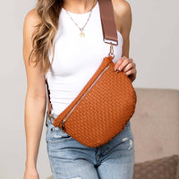 Vivienne Solid Woven Crossbody Sling Bag: Cognac