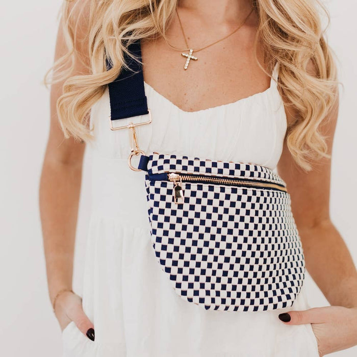 Westlyn Woven Bum Bag -Woven Checkered Navy