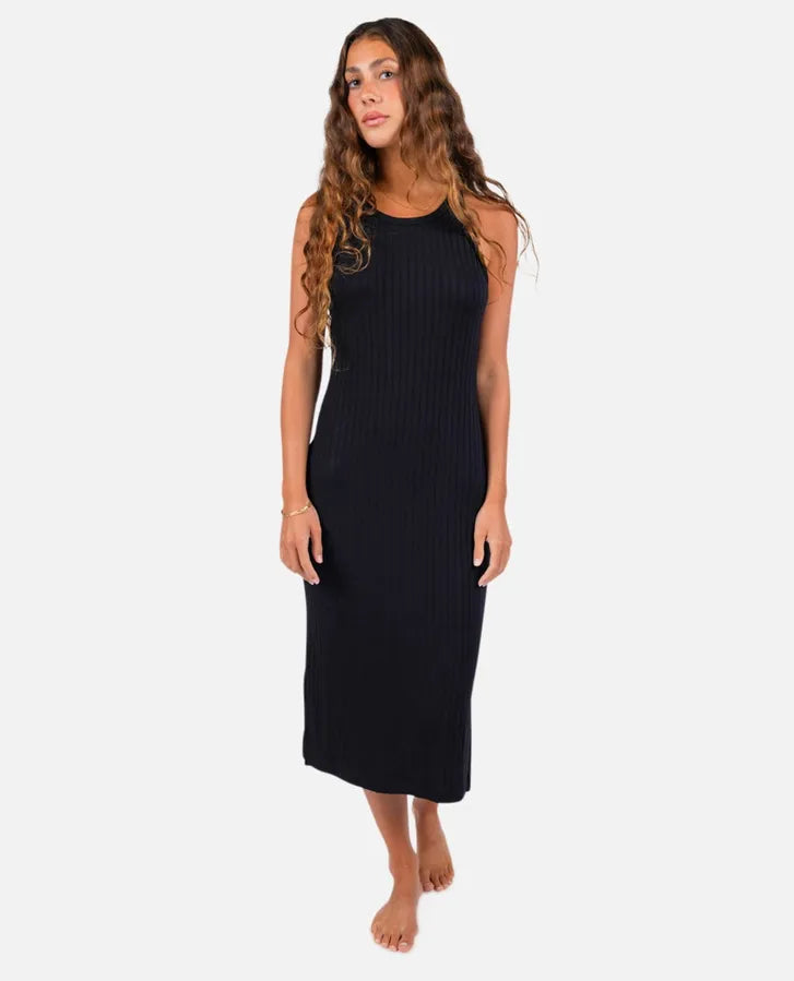 Premium Rib Racer Dress- Black