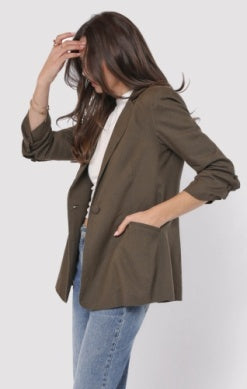 Backyard Ruched Sleeve Linen Blazer