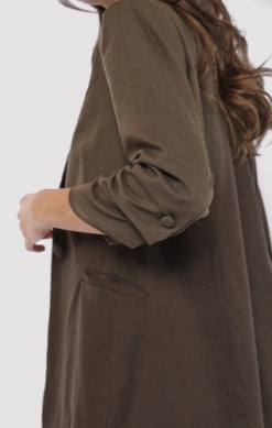 Backyard Ruched Sleeve Linen Blazer