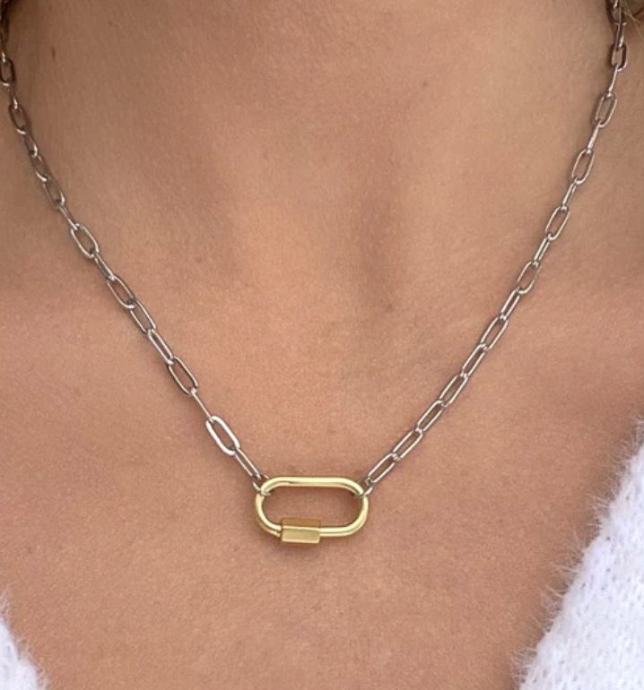 Clingy Carabiner Mixed Metal Necklace