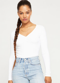 Iona Long Sleeve Ribbed Top-White