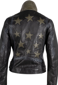Mauritius Christy Star Detail Moto Jacket - Black Olive